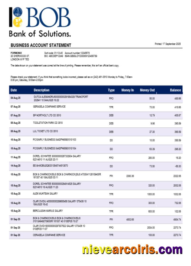Bank of Bahamian firm account statement